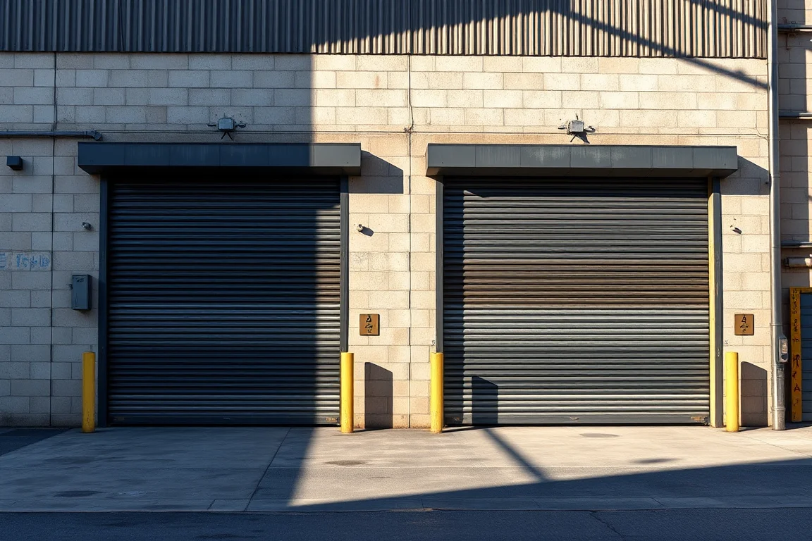 Steel rollup doors at a warehouse